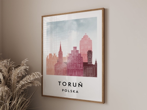 Plakat do salonu skylines Toruń  stylu Watercolor/ Akwarelowym