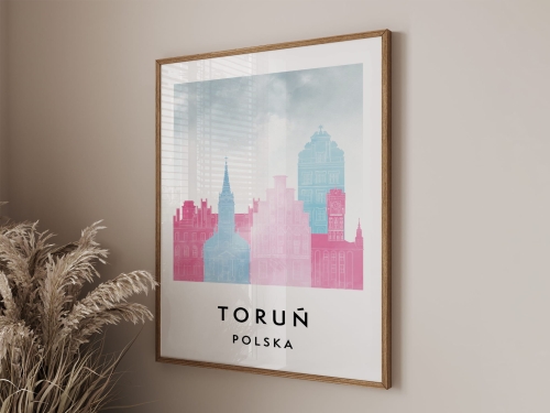 Plakat do salonu skylines Toruń  stylu Watercolor/ Akwarelowym