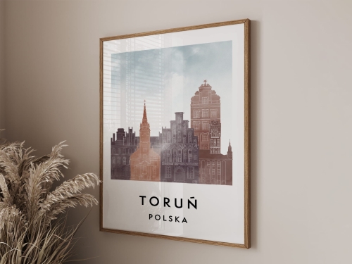 Plakat do salonu skylines Toruń  stylu Watercolor/ Akwarelowym