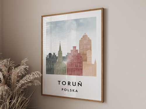 Plakat do salonu skylines Toruń  stylu Watercolor/ Akwarelowym