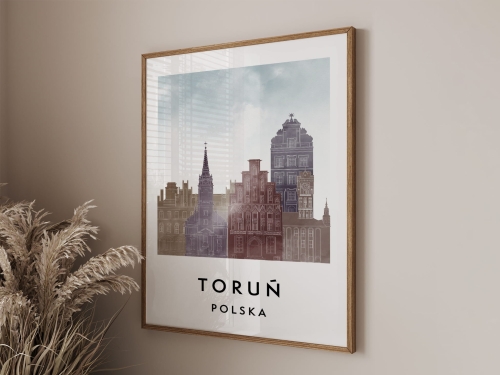 Plakat do salonu skylines Toruń  stylu Watercolor/ Akwarelowym