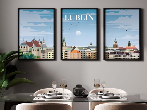 Zestaw 3 plakatów podróżniczych, TRYPTYK Lublin