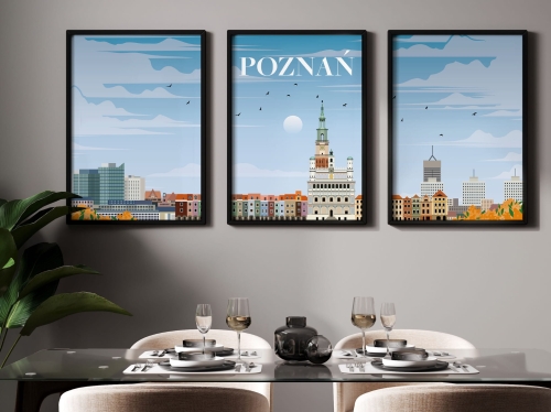 Zestaw 3 plakatów podróżniczych, TRYPTYK Poznań