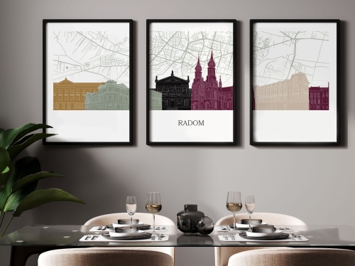 Plakat skylines TRYPTYK Radom z mapą