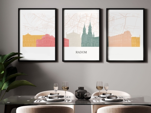 Plakat skylines TRYPTYK Radom z mapą