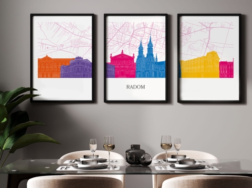 Plakat skylines TRYPTYK Radom z mapą