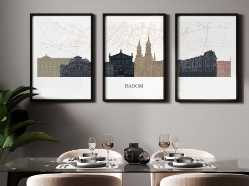 Plakat skylines TRYPTYK Radom z mapą