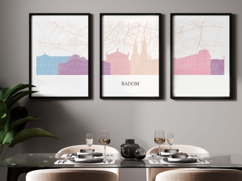 Plakat skylines TRYPTYK Radom z mapą