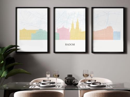 Plakat skylines TRYPTYK Radom z mapą