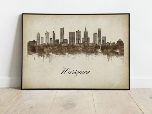 Plakat Skylines Warszawa w stylu Vintage- Poziomy