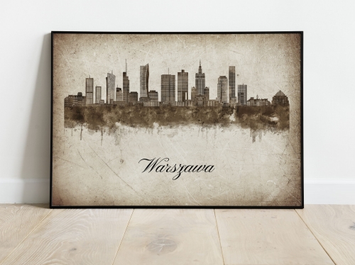 Plakat Skylines Warszawa w stylu Vintage- Poziomy