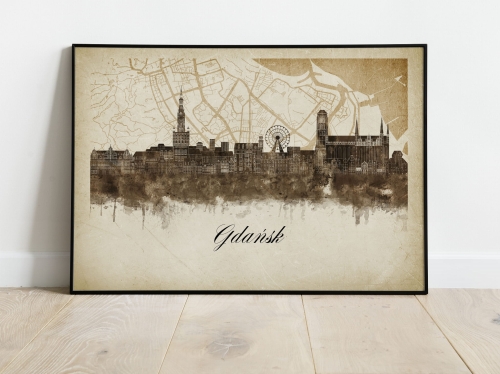 Plakat Skylines Gdańsk w stylu Vintage- Poziomy