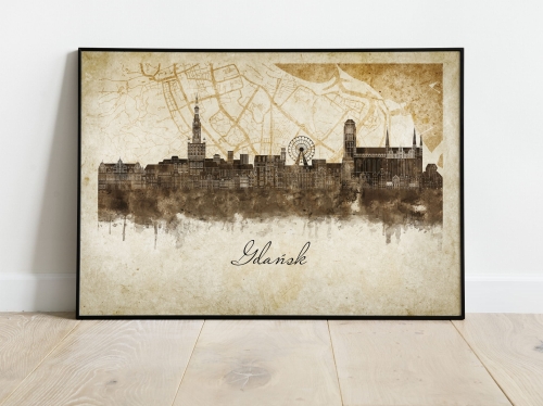 Plakat Skylines Gdańsk w stylu Vintage- Poziomy