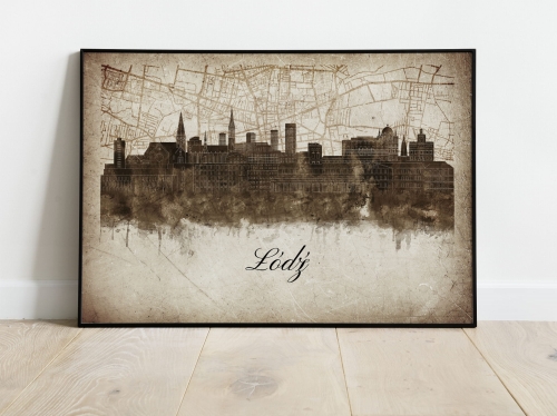 Plakat Skylines Łódź w stylu Vintage- Poziomy