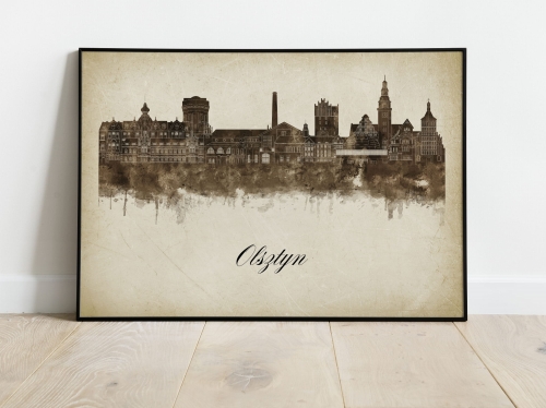 Plakat Skylines Olsztyn w stylu Vintage- Poziomy