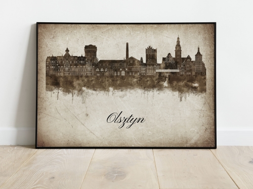 Plakat Skylines Olsztyn w stylu Vintage- Poziomy
