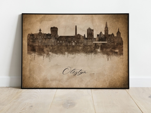Plakat Skylines Olsztyn w stylu Vintage- Poziomy