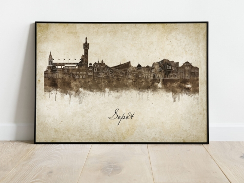 Plakat Skylines Sopot w stylu Vintage- Poziomy