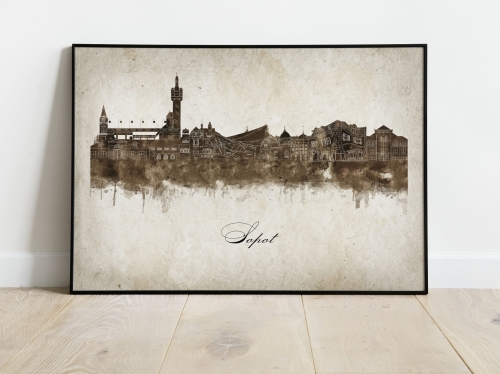 Plakat Skylines Sopot w stylu Vintage- Poziomy