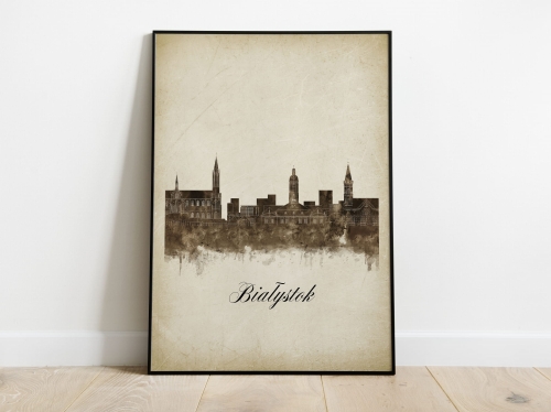 Plakat Skylines Białystok w stylu Vintage- Pionowy