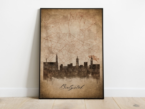 Plakat Skylines Białystok w stylu Vintage- Pionowy