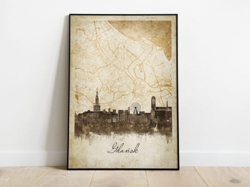 Plakat Skylines Gdańsk w stylu Vintage- Pionowy