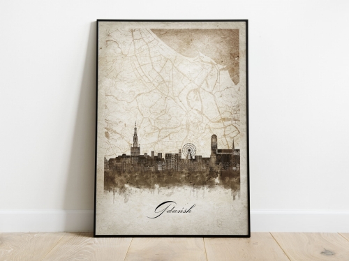 Plakat Skylines Gdańsk w stylu Vintage- Pionowy