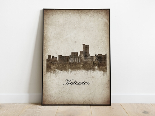 Plakat Skylines Katowice w stylu Vintage- Pionowy