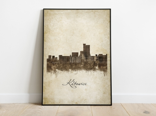 Plakat Skylines Katowice w stylu Vintage- Pionowy