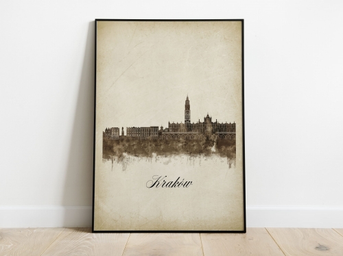 Plakat Skylines Kraków w stylu Vintage- Pionowy