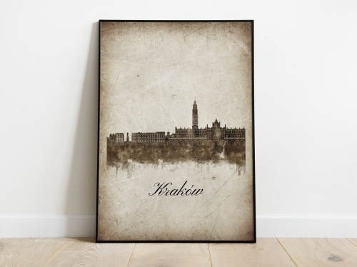 Plakat Skylines Kraków w stylu Vintage- Pionowy
