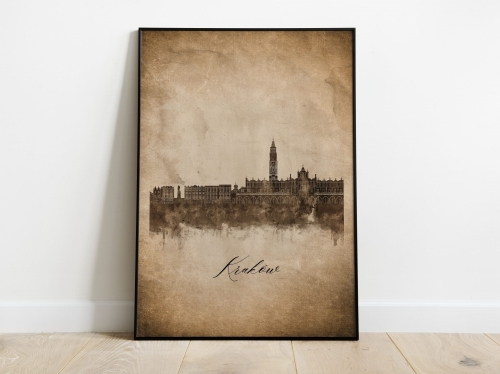 Plakat Skylines Kraków w stylu Vintage- Pionowy