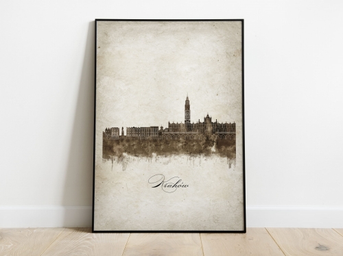 Plakat Skylines Kraków w stylu Vintage- Pionowy
