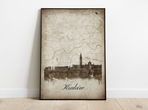 Plakat Skylines Kraków w stylu Vintage- Pionowy