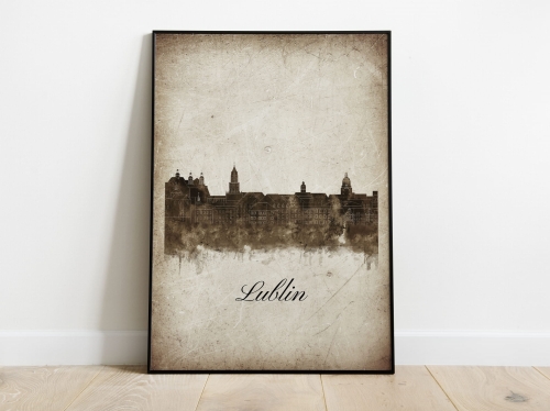 Plakat Skylines Lublin w stylu Vintage- Pionowy, Styl akwarelowy