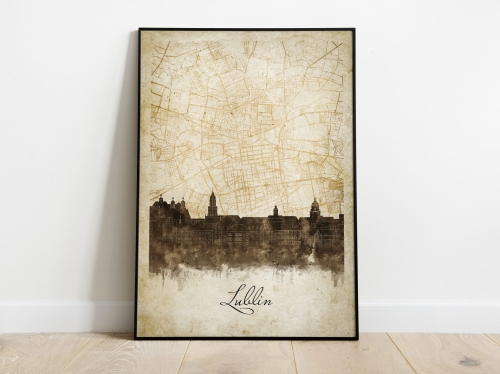 Plakat Skylines Lublin w stylu Vintage- Pionowy, Styl akwarelowy