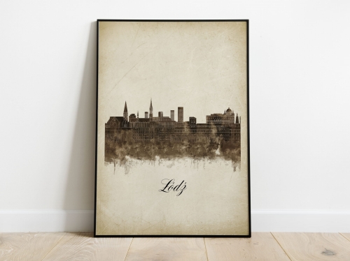Plakat Skylines Łódź w stylu Vintage- Pionowy, Styl akwarelowy