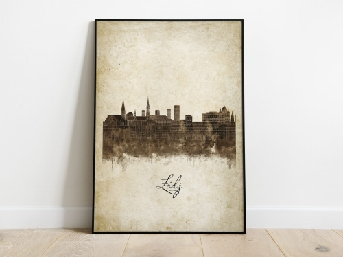 Plakat Skylines Łódź w stylu Vintage- Pionowy, Styl akwarelowy