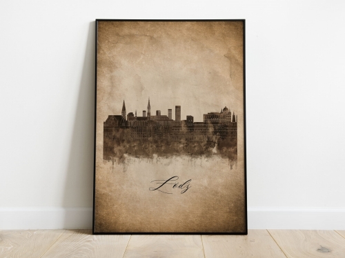 Plakat Skylines Łódź w stylu Vintage- Pionowy, Styl akwarelowy