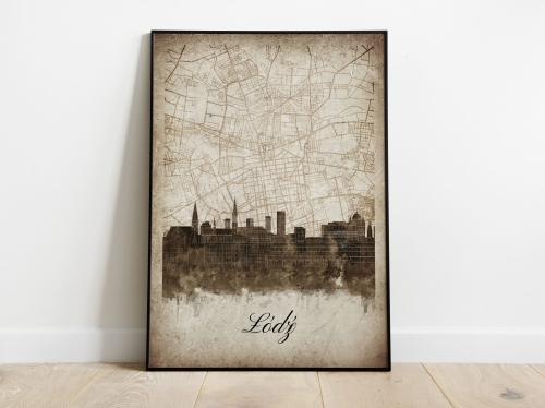 Plakat Skylines Łódź w stylu Vintage- Pionowy, Styl akwarelowy