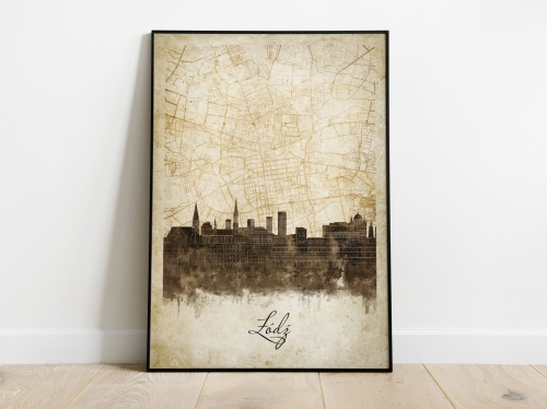Plakat Skylines Łódź w stylu Vintage- Pionowy, Styl akwarelowy