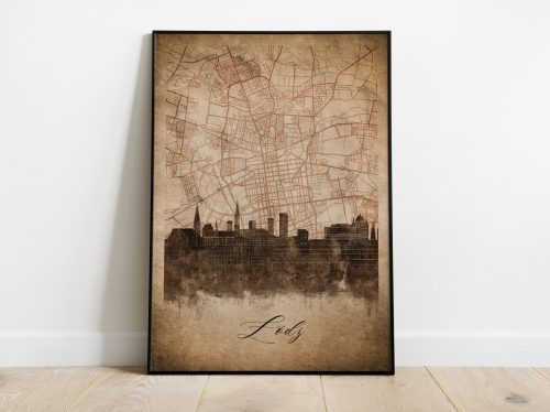 Plakat Skylines Łódź w stylu Vintage- Pionowy, Styl akwarelowy