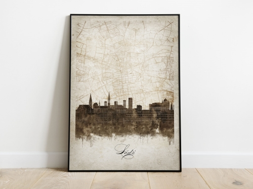 Plakat Skylines Łódź w stylu Vintage- Pionowy, Styl akwarelowy