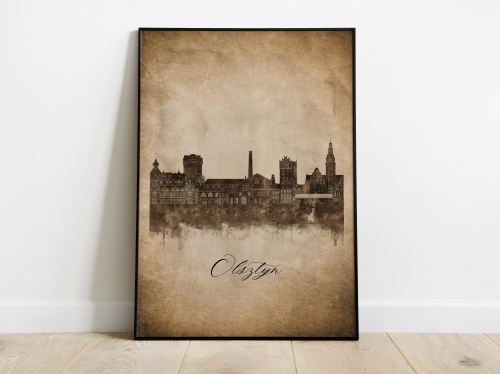 Plakat Skylines Olsztyn w stylu Vintage- Pionowy, Styl akwarelowy