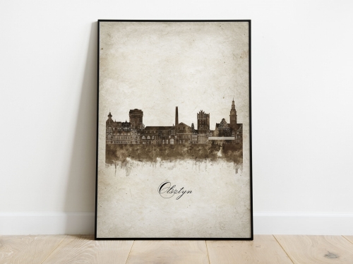 Plakat Skylines Olsztyn w stylu Vintage- Pionowy, Styl akwarelowy
