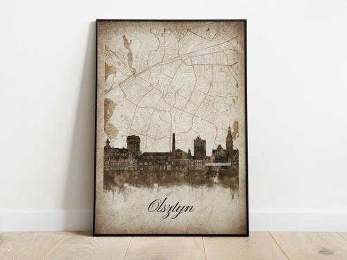 Plakat Skylines Olsztyn w stylu Vintage- Pionowy