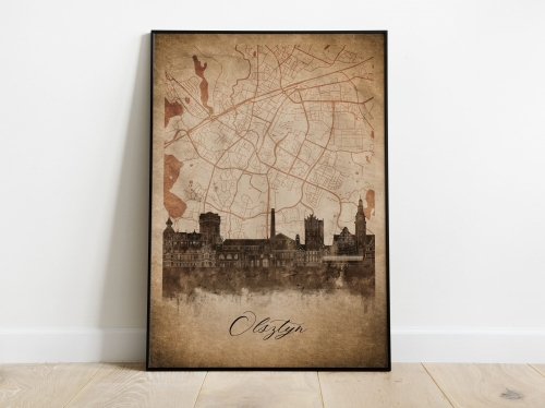 Plakat Skylines Olsztyn w stylu Vintage- Pionowy, Styl akwarelowy