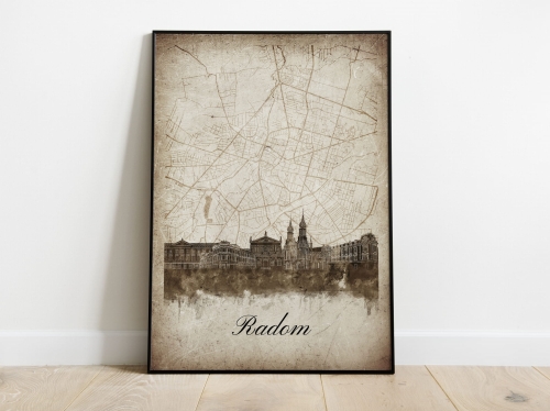 Plakat Skylines Radom w stylu Vintage- Pionowy, Styl akwarelowy