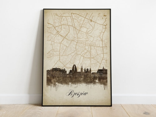 Plakat Skylines Rzeszów w stylu Vintage- Pionowy, Styl akwarelowy