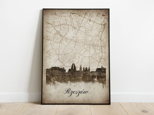 Plakat Skylines Rzeszów w stylu Vintage- Pionowy, Styl akwarelowy